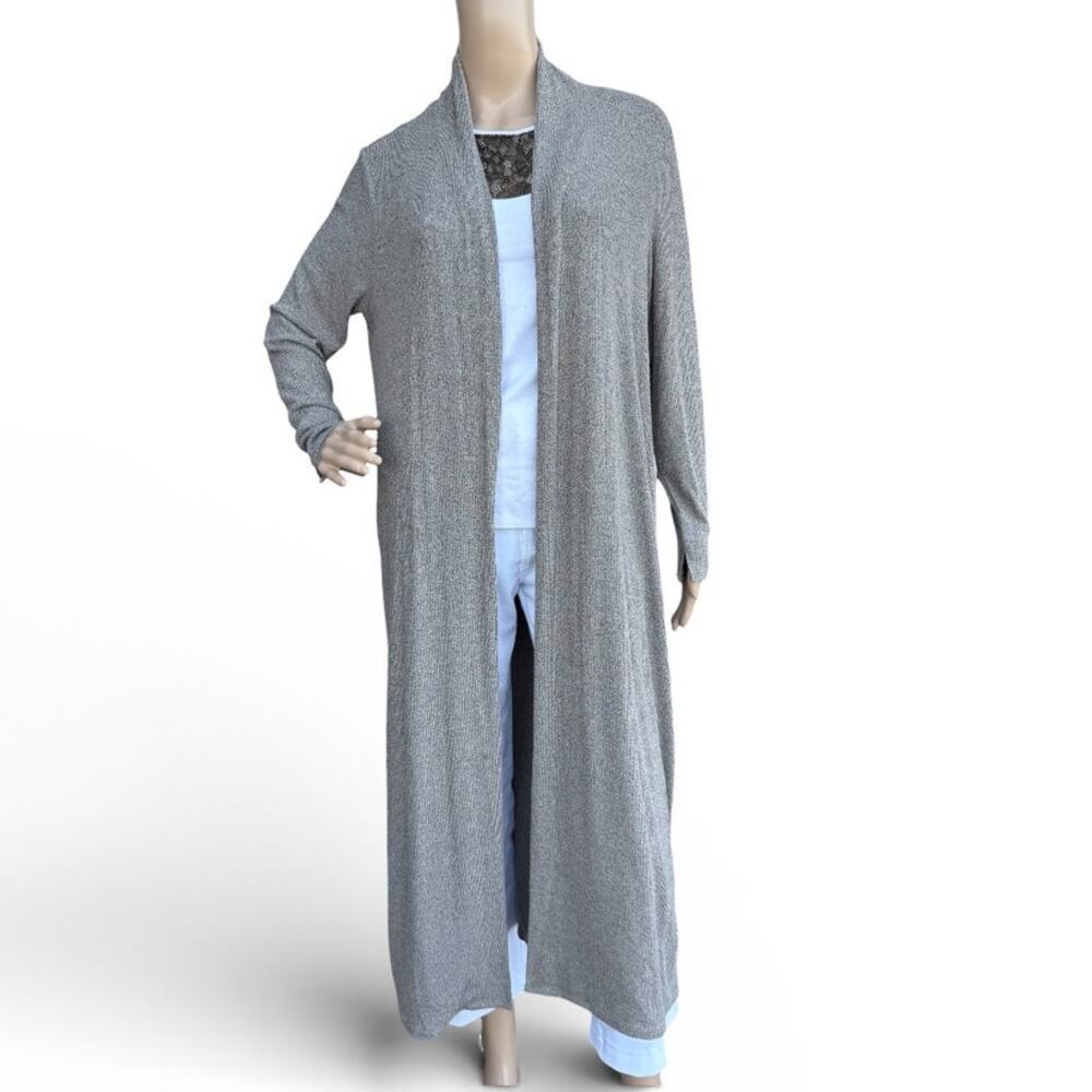 LISA RINNA COLLECTION Heathered Knit Open Front Maxi Duster Cardigan Pockets M